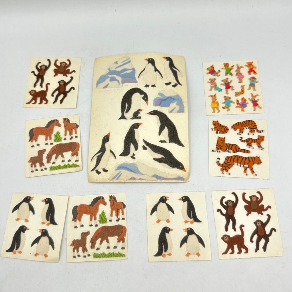 Sandylion Fuzzy Stickers Lot Vintage Multi Animal Flocked 10pc READ